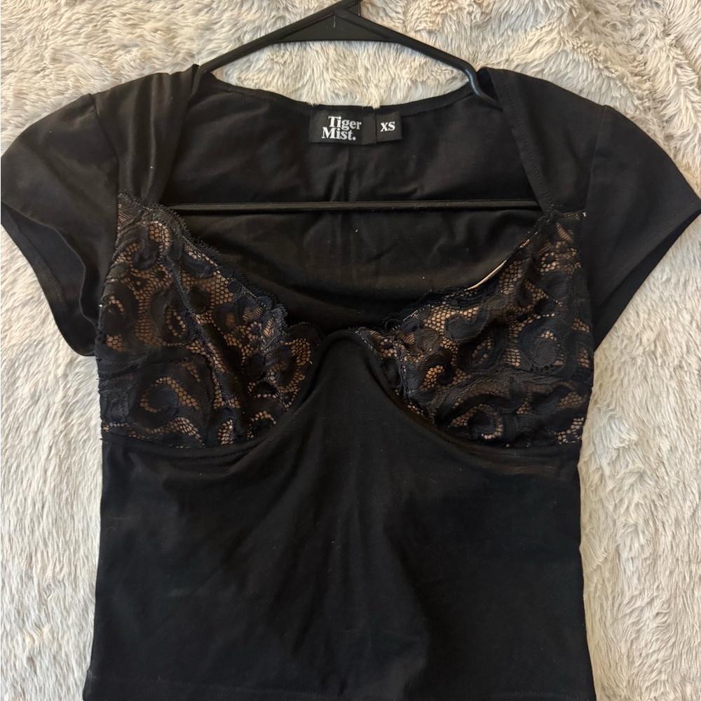 Tiger Mist Black Lace Detail Top
